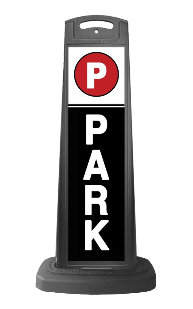 Black Reflective Vertical Sign Panel w/Base Option - Park White Text