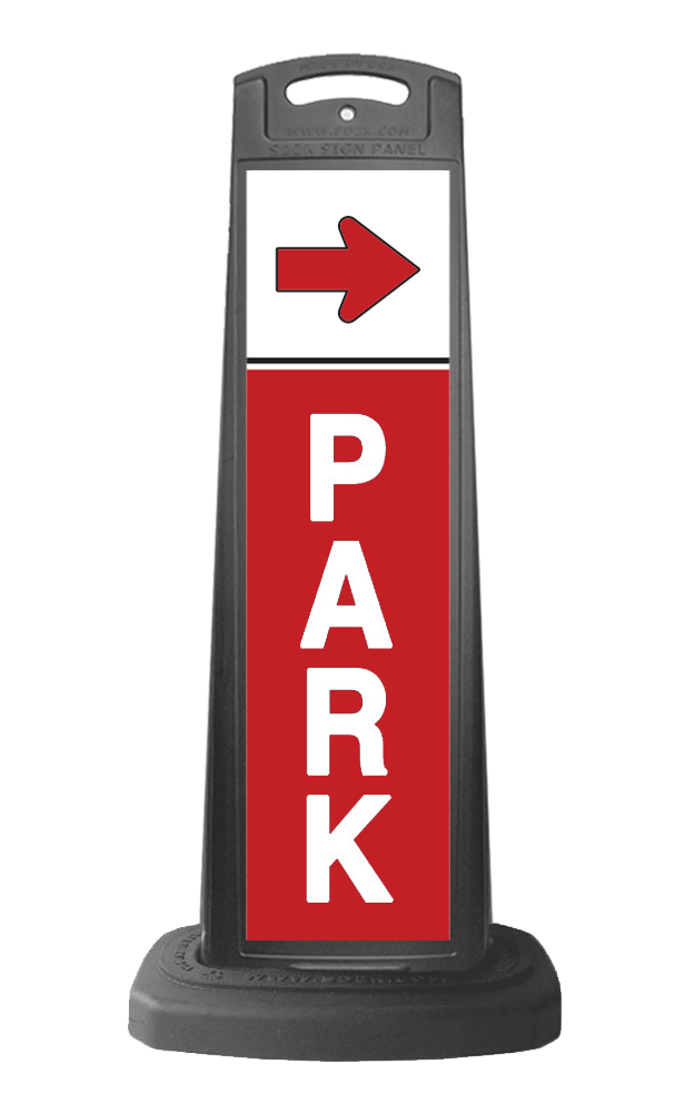 Black Reflective Vertical Sign Panel w/Base Option - Park & Arrow