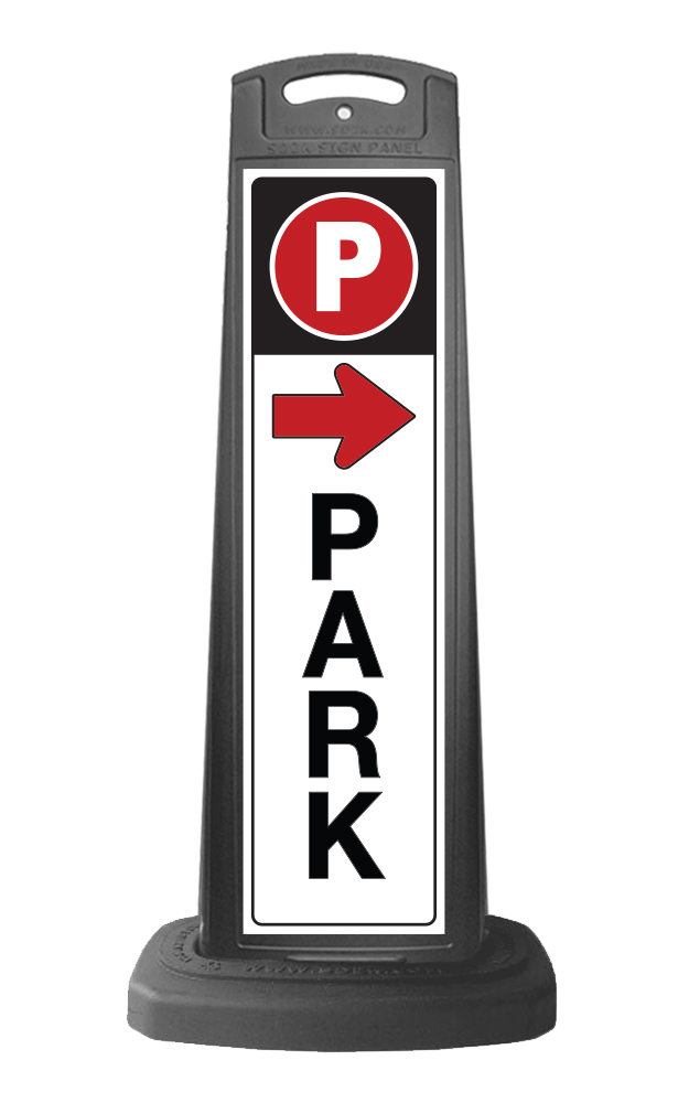 Black Reflective Vertical Sign Panel w/Base Option - Park & Red Arrow