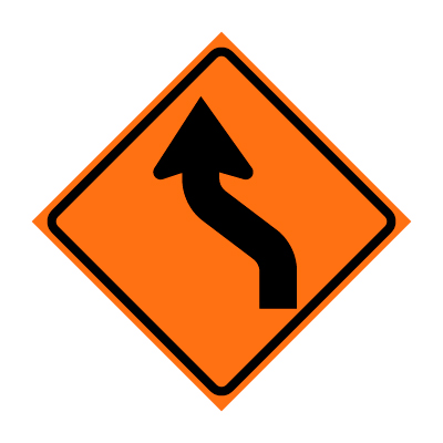 36" x 36" Roll Up Traffic Sign and Heavy Duty Cross Brace - Reverse Curve Left Symbol