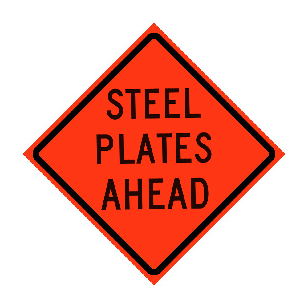 48" x 48" Roll Up Traffic Sign - Steel Plates Ahead
