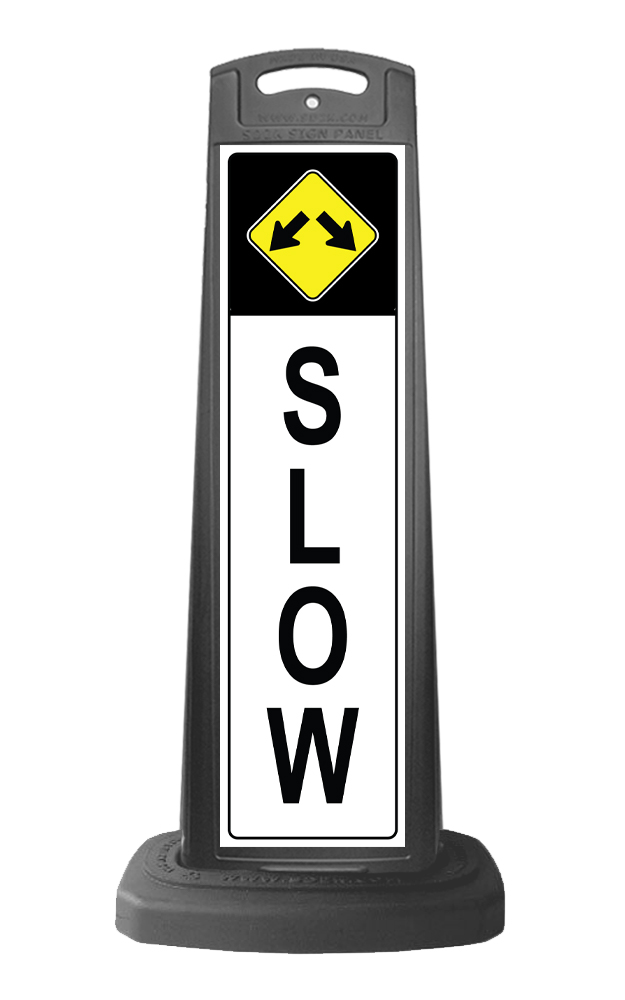 Black Reflective Vertical Sign Panel w/Base Option - Slow Arrows 