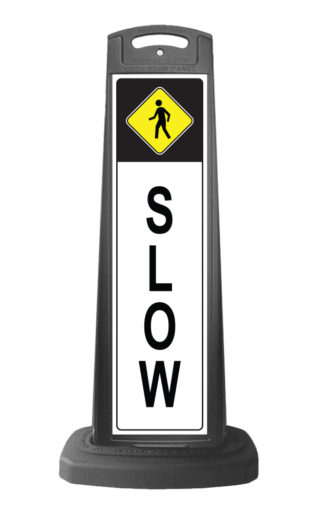Black Reflective Vertical Sign Panel w/Base Option - Pedestrian Slow