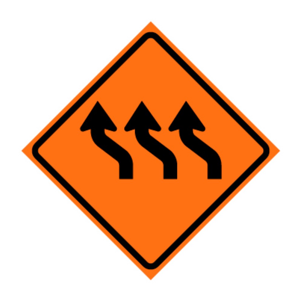 Three Lane Reverse Curve Left Symbol Roll-Up Traffic Sign