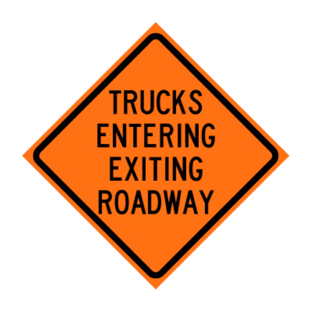 Trucks Entering Exiting Roadway Roll-Up Traffic Sign