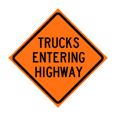 48" x 48" Roll Up Traffic Sign - Trucks Entering Highway
