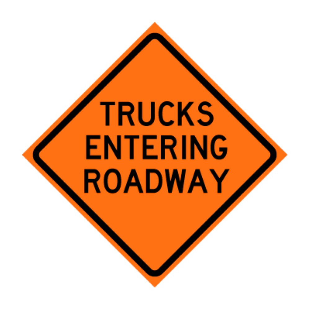 Trucks Entering Roadway Roll-Up Traffic Sign