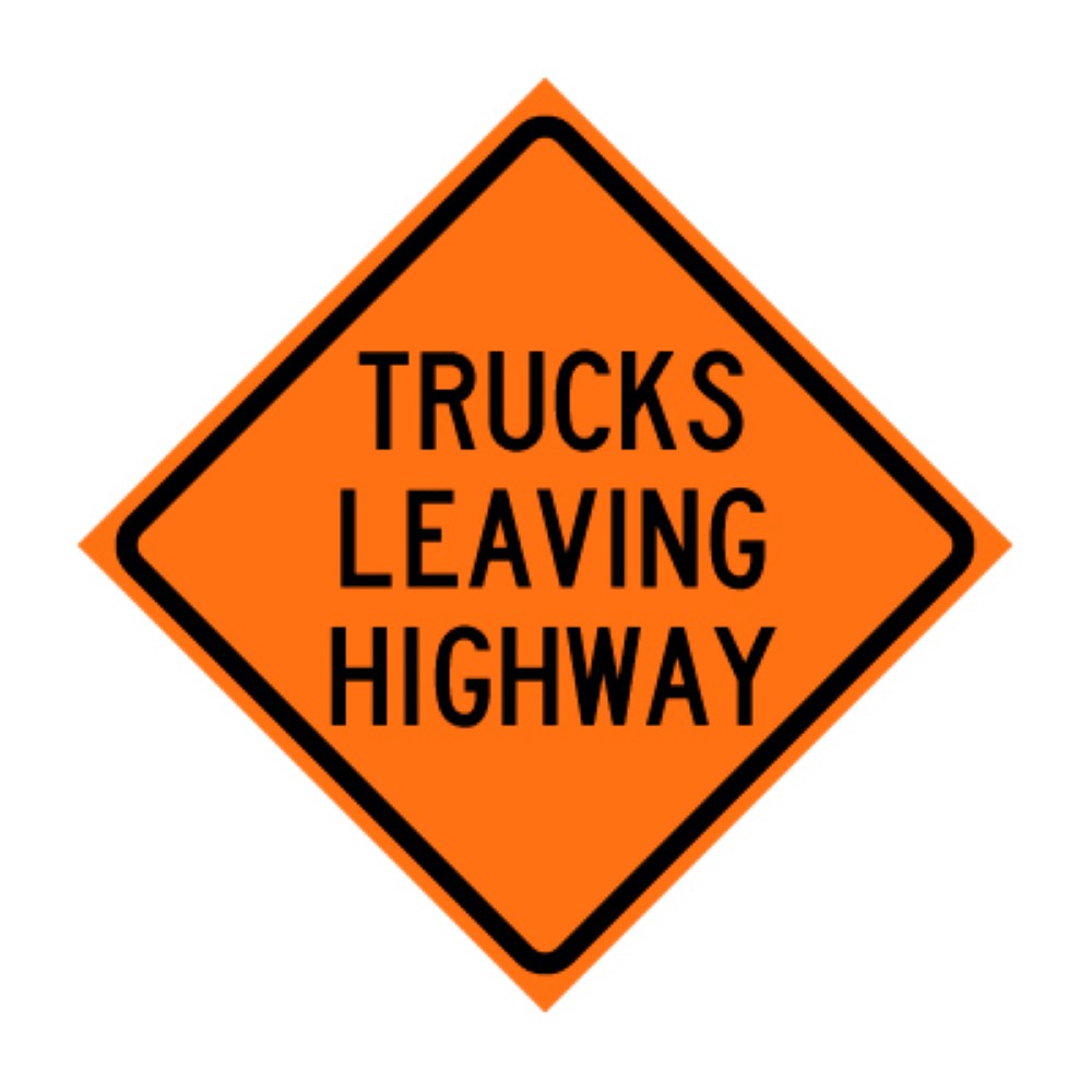 Trucks Leaving Highway Roll-Up Traffic Sign