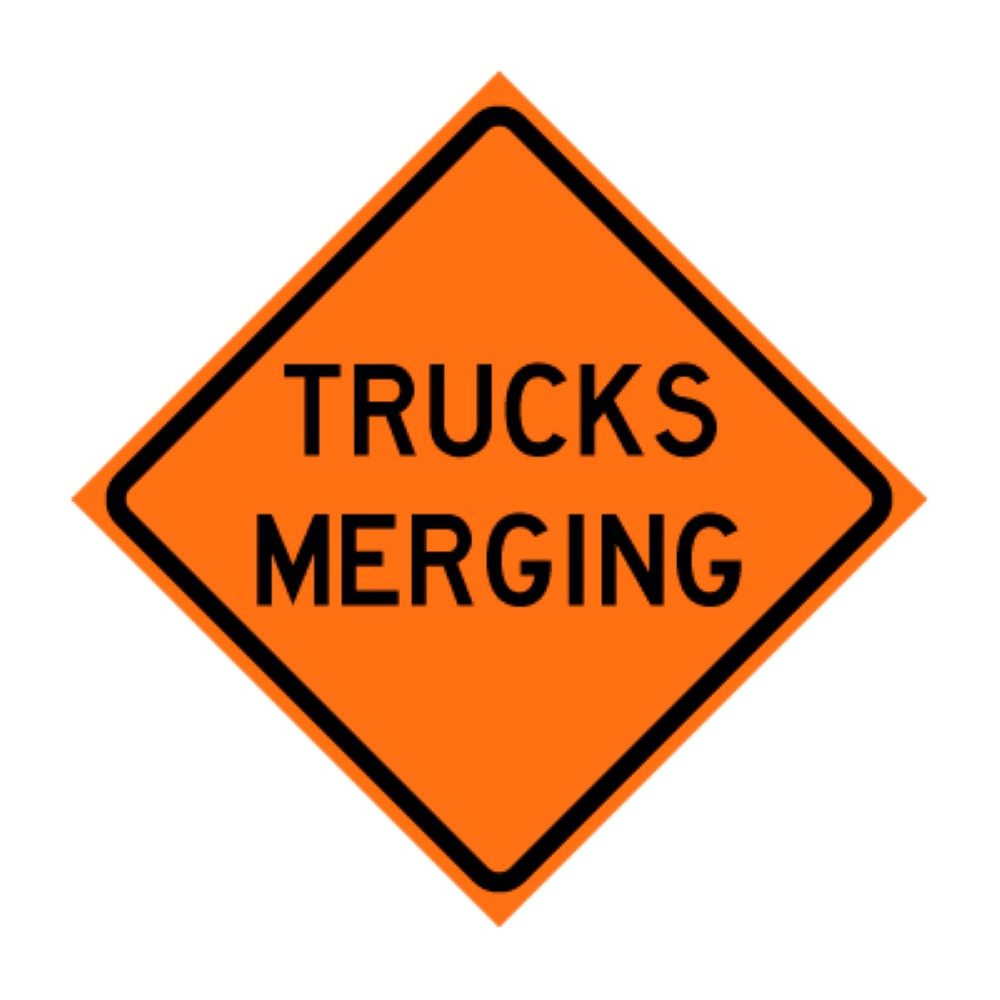 Trucks Merging Roll-Up Traffic Sign