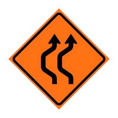 48" x 48" Roll Up Traffic Sign - Two Lane Double Reverse Curve Left Symbol