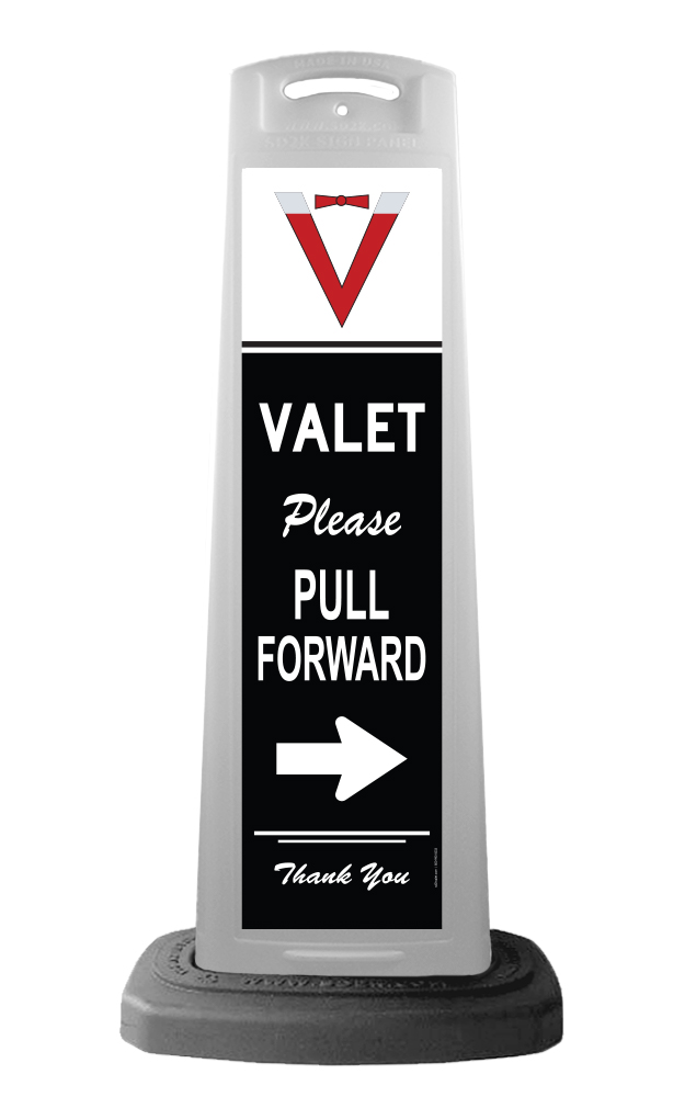 White Reflective Vertical Sign Panel w/Base Opton - Valet Please Pull Forward