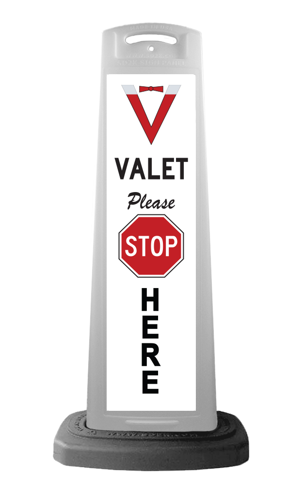 White Reflective Vertical Sign Panel w/Base Option - Valet Please Stop Here