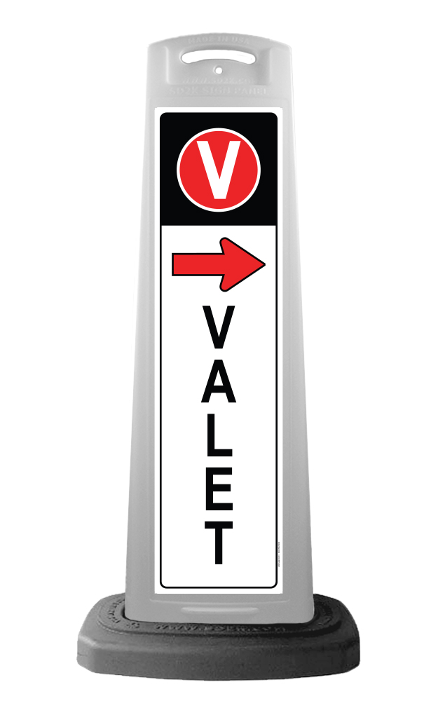 White Reflective Vertical Sign Panel w/Base Option - Valet & Red Arrow
