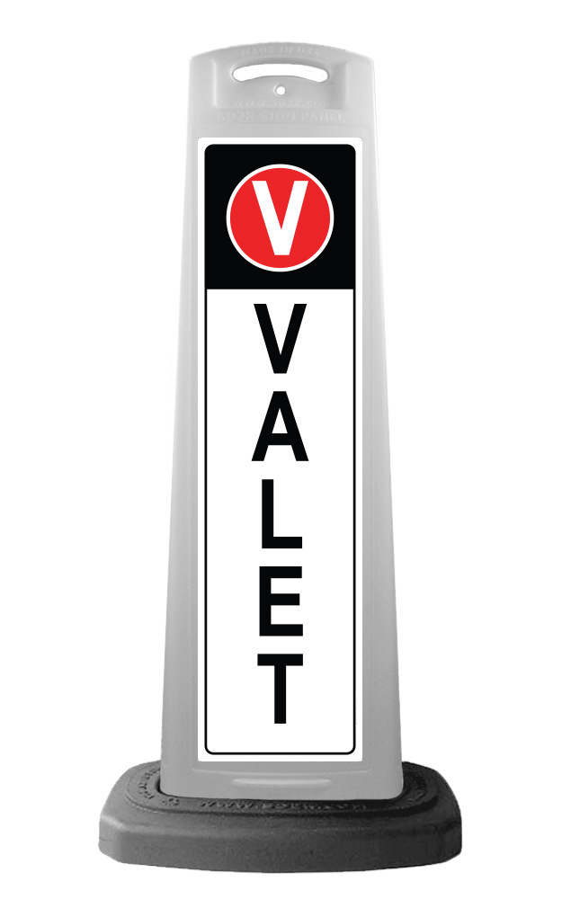 White Reflective Vertical Sign Panel w/Base Option - Valet 
