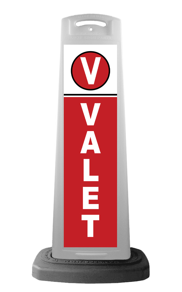 White Reflective Vertical Sign Panel w/Base Option - Valet Red Background