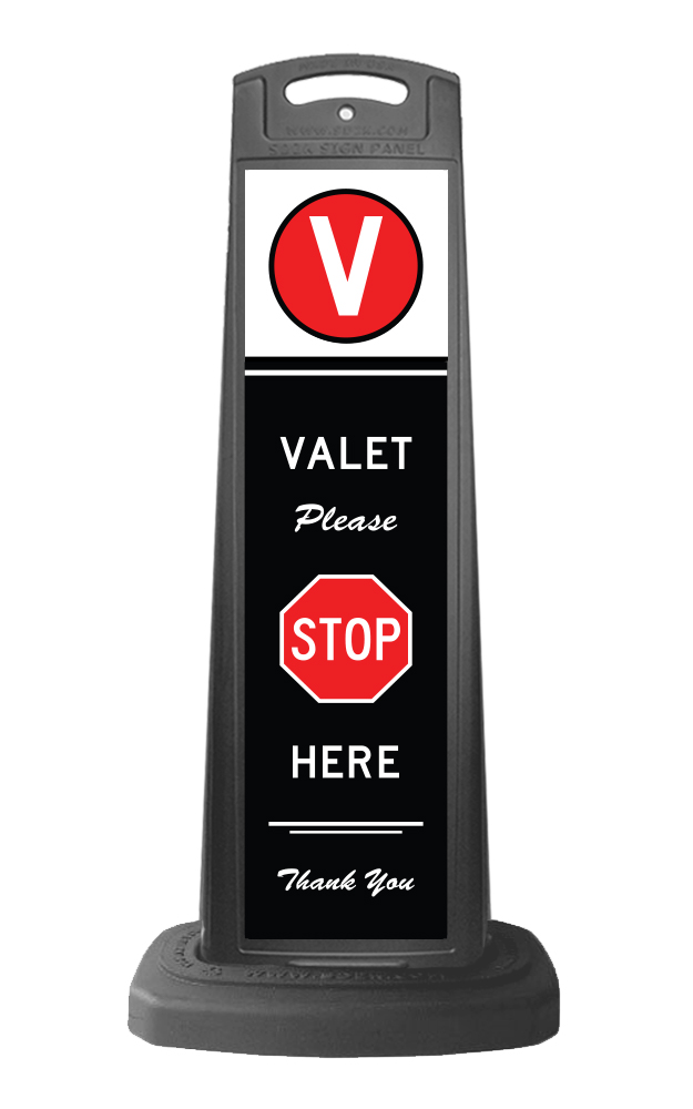 Black Reflective Vertical Sign Panel w/Base Option - Valet Please Stop Here