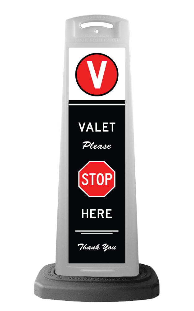 White Reflective Vertical Sign Panel - Valet Please Stop Here 