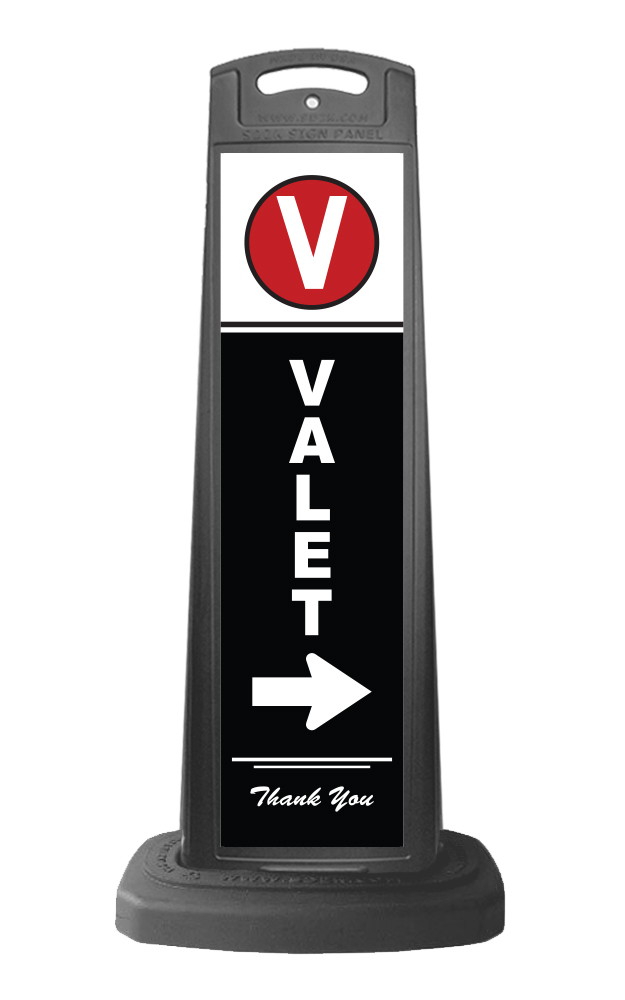 Black Reflective Vertical Sign Panel w/Base Option - Valet and Arrow