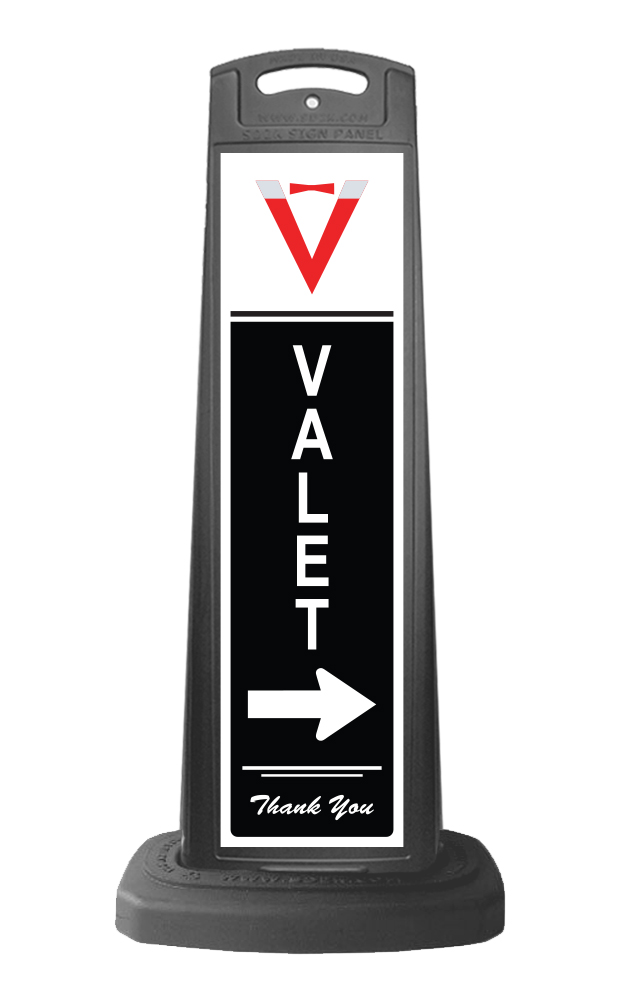 Black Reflective Vertical Sign Panel w/Base Option - Valet and Arrow