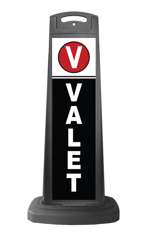 Black Reflective Vertical Sign Panel w/Base Option - Valet White Text on Black