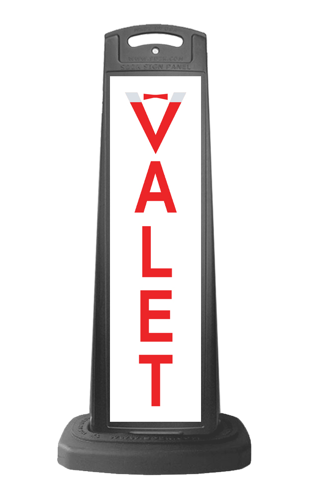 Black Reflective Vertical Sign Panel w/Base Option - Red Valet
