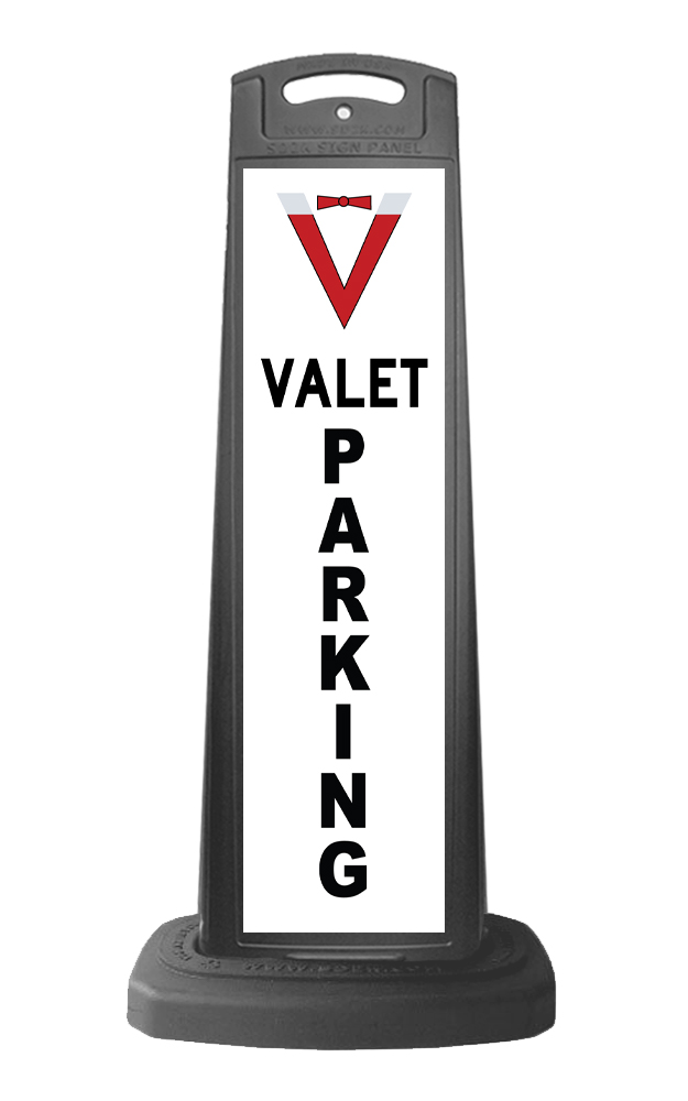 Black Reflective Vertical Sign Panel w/Base Option - Valet Parking