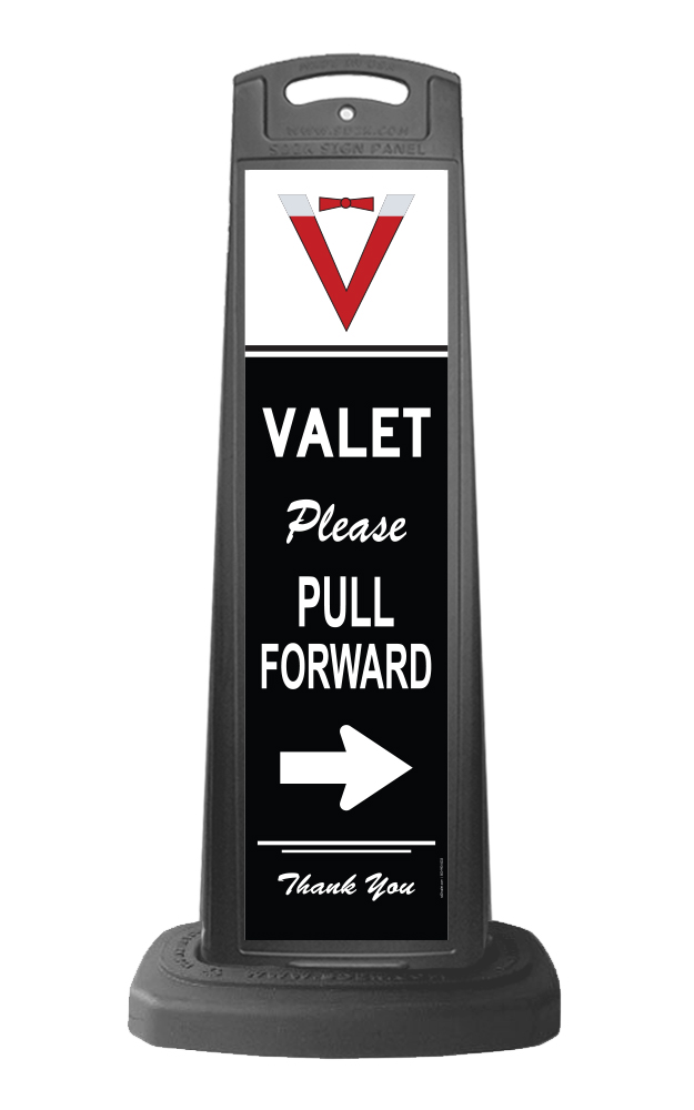 Black Reflective Vertical Sign Panel w/Base Option - Valet Please Pull Forward