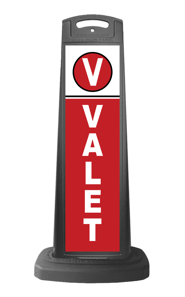 Black Reflective Vertical Sign Panel w/Base Option - Valet Text on Red