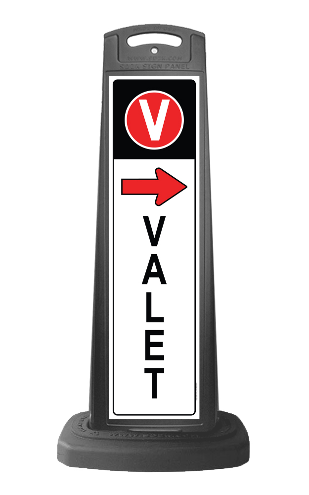 Valet Black Vertical Panel w/Red Arrow - Right or Left Traffic Direction