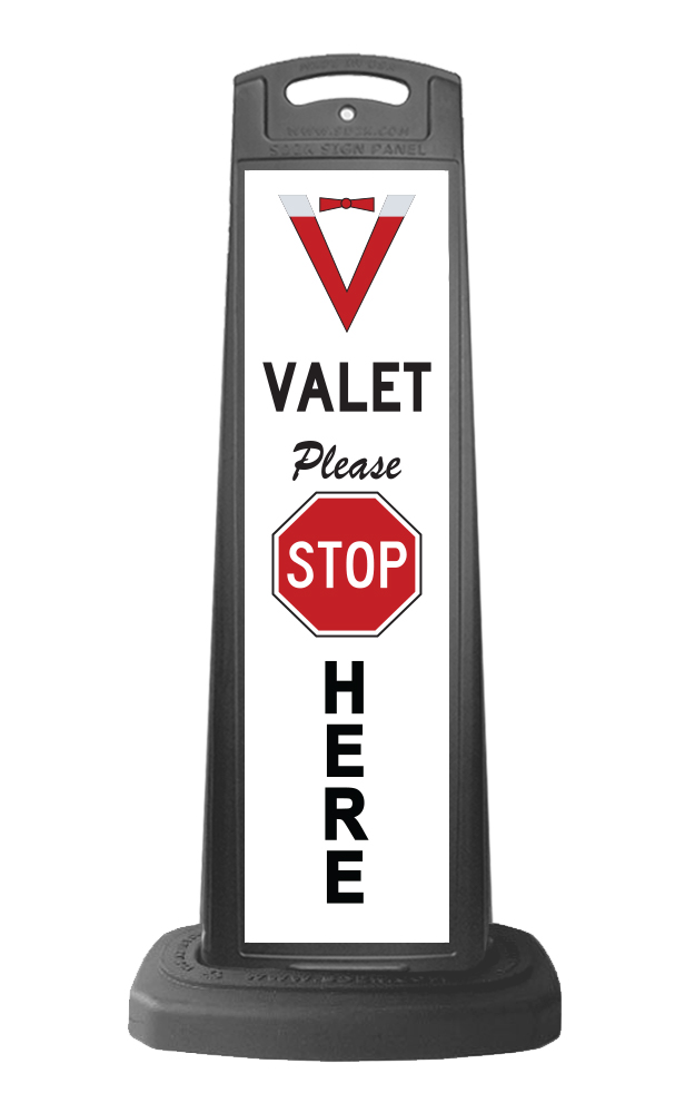 Black Reflective Vertical Sign Panel w/Base Option - Valet Please Stop Here