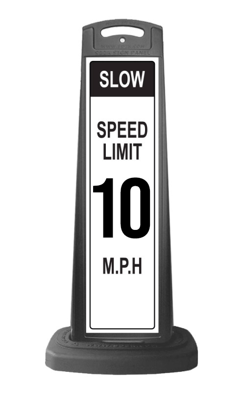 Black Reflective Vertical Sign Panel w/Base Option - Slow Speed Limit 10 mph