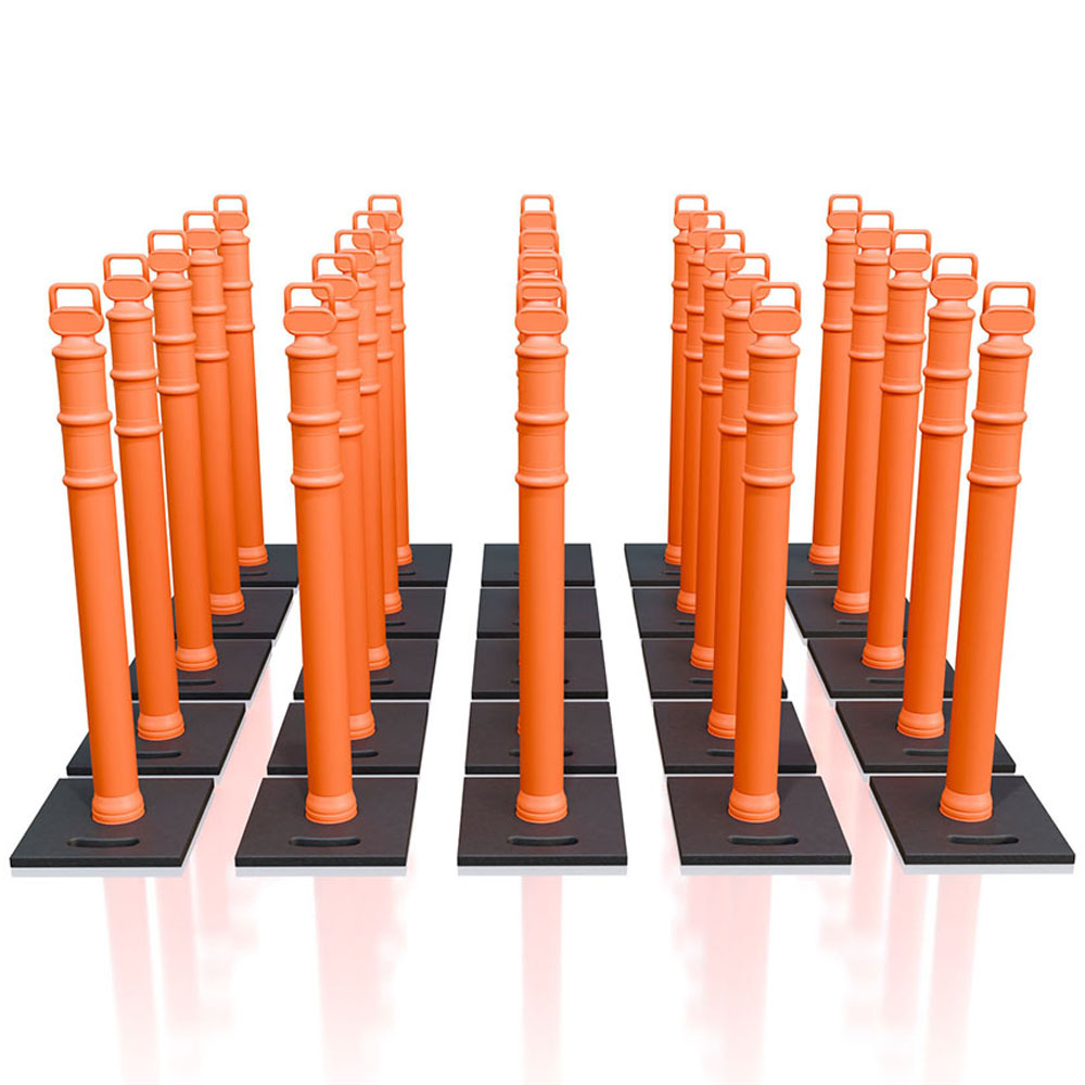 Easy Grab Premium 45" Delineators w/10 lbs Rubber Base - 25 Pack