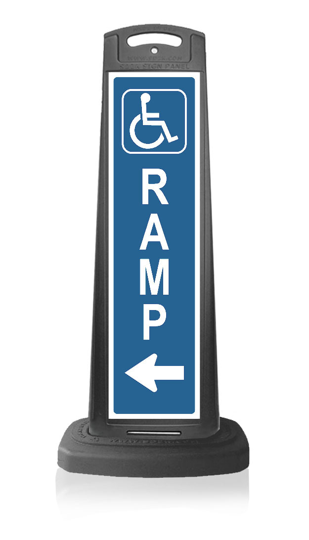 Black Reflective Vertical Sign Panel w/Base Option - Handicap Ramp