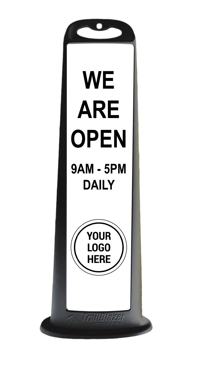 Black Vertical Panel w/Rubber Base - We Are Open 