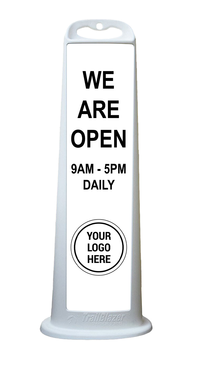 White Vertical Panel w/Rubber Base - We Are Open