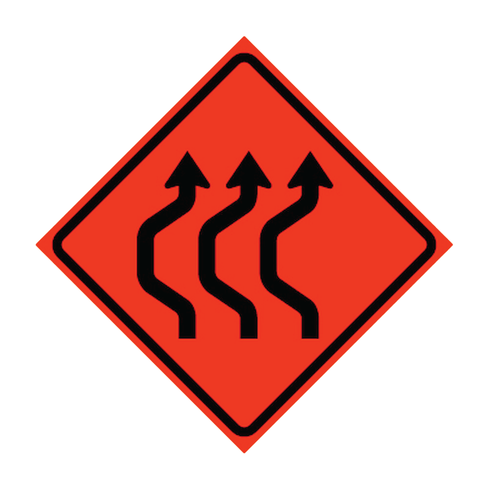 Three Lane Double Reverse Curve Left Symbol Roll-Up Traffic Sign