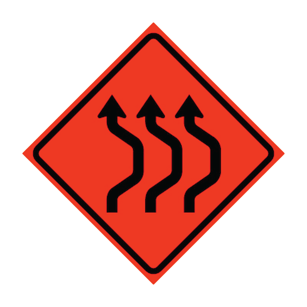 Three Lane Double Reverse Curve Right Symbol Roll-Up Traffic Sign
