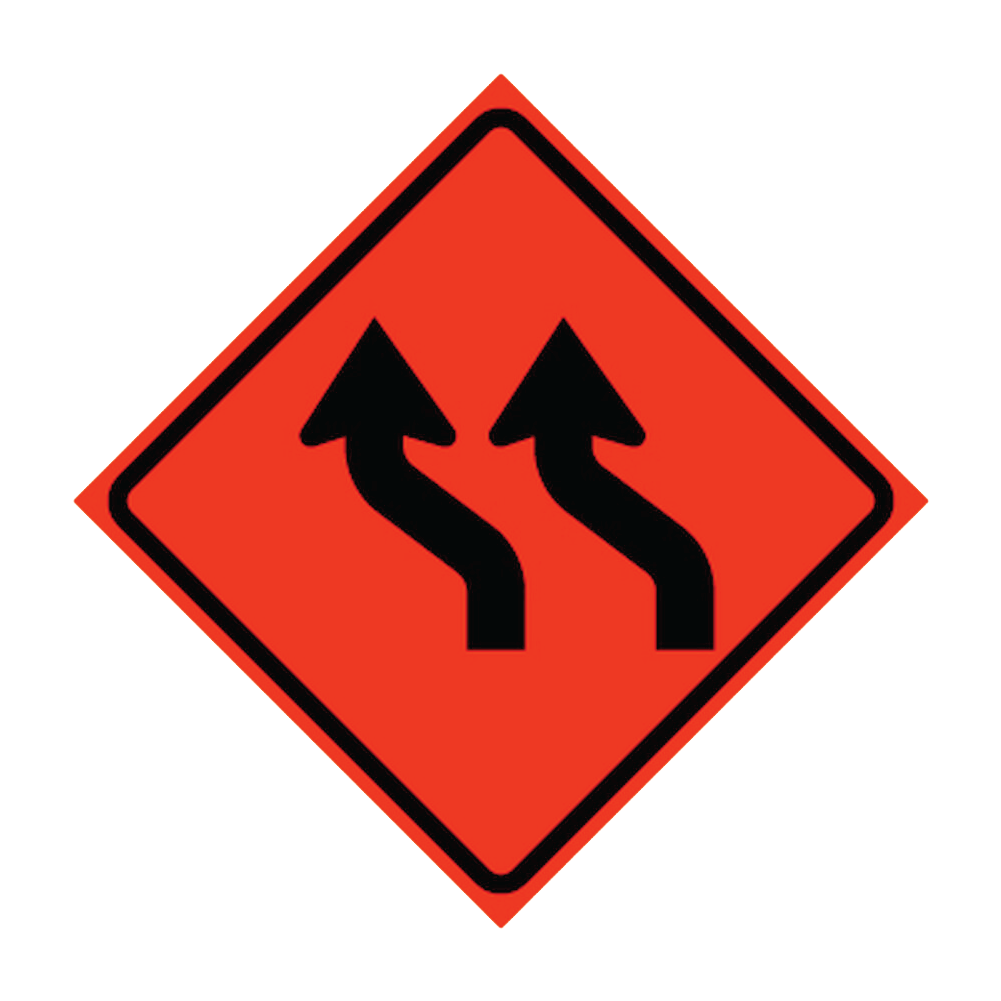 Two Lane Reverse Curve Left Symbol Roll-Up Traffic Sign