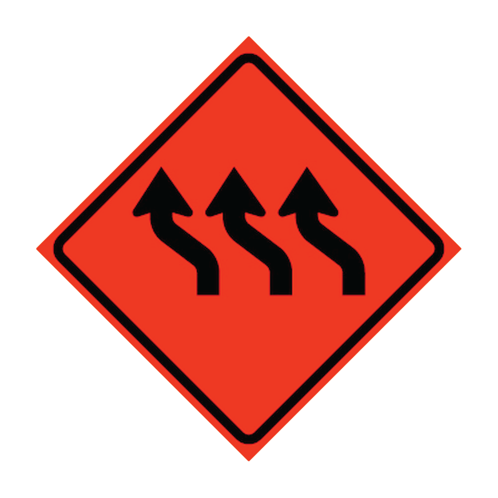 Three Lane Reverse Curve Left Symbol Roll-Up Traffic Sign