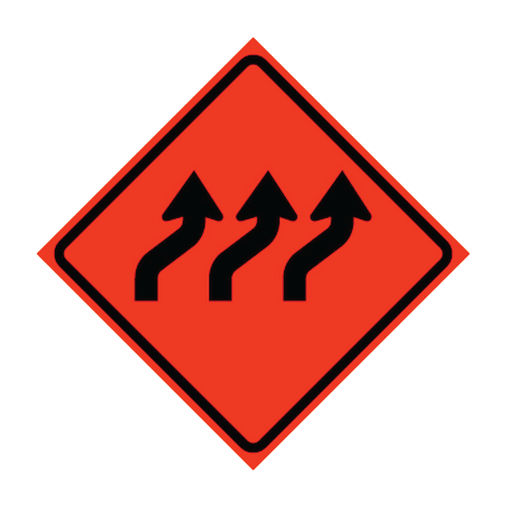 Three Lane Reverse Curve Right Symbol Roll-Up Traffic Sign
