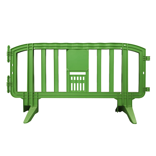 Green Movit plastic crowd control barricade from Traffic Cones For Less