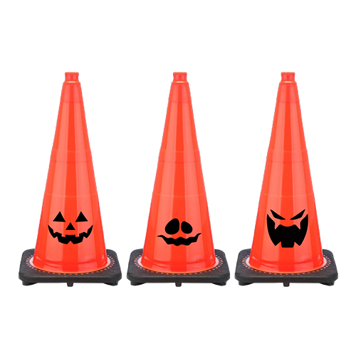 Pre-printed jack-o-lantern traffic cones