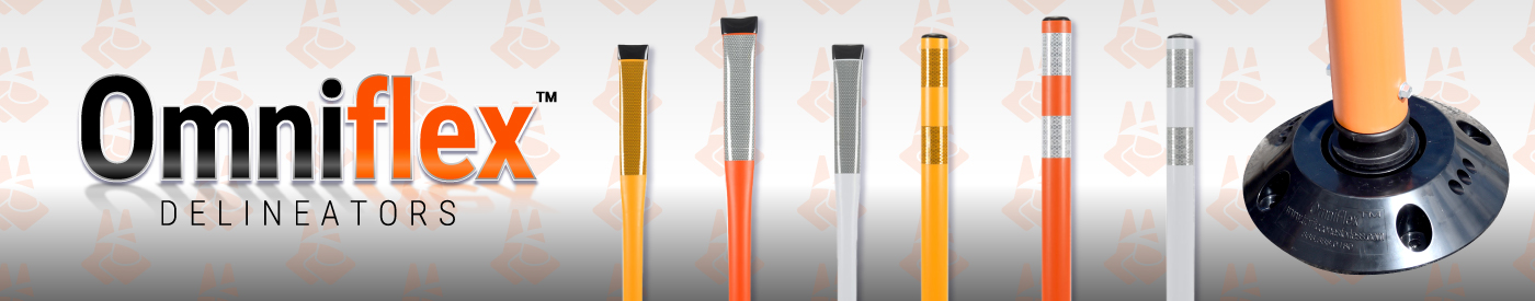 Omniflex delineators in different heights and colors with exclusive Traffic Cones For Less base for added stability.