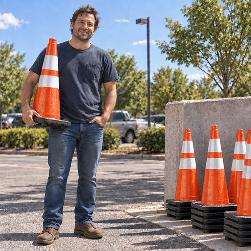 Customer dropping off cones for recycling