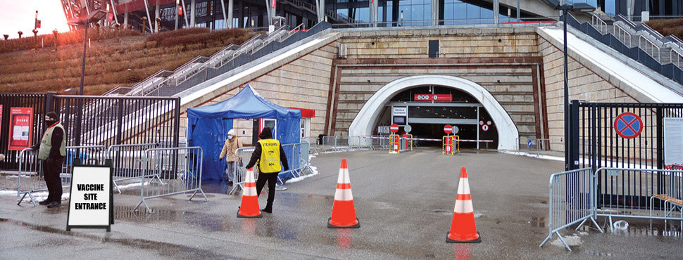 JBC Traffic Cones being used to set up a vaccine distribution site.